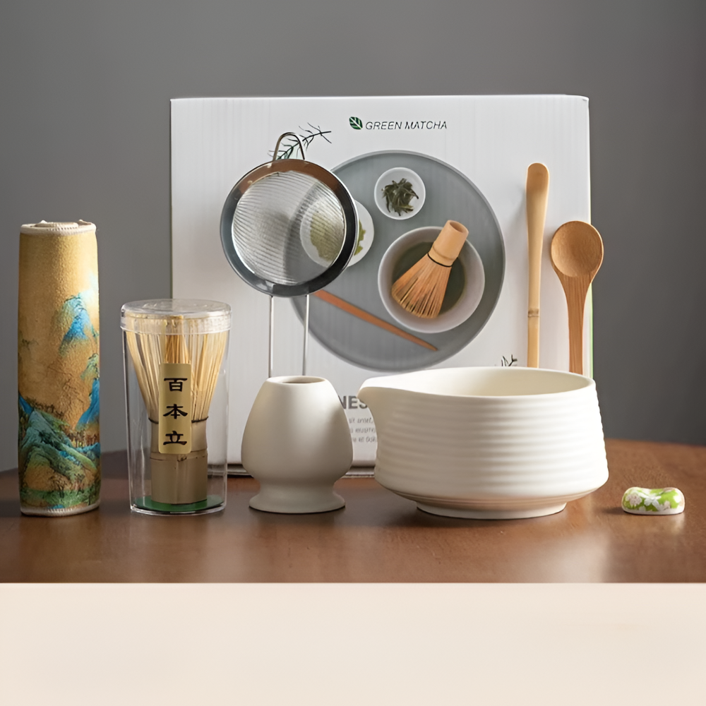 Matcha Set 8-Piece | Ceramic Bowl 500 ml | With Bamboo Accessories | Complete Set
