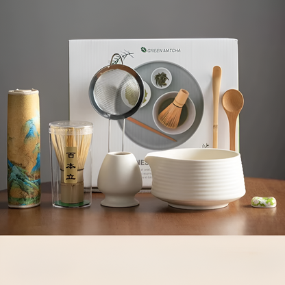 Matcha Set 8-Piece | Ceramic Bowl 500 ml | With Bamboo Accessories | Complete Set