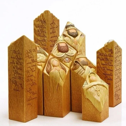 Velmora | Weihnachtskrippe mit 9 Krippenfiguren in Holzoptik aus Kunstharz