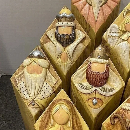 Velmora | Weihnachtskrippe mit 9 Krippenfiguren in Holzoptik aus Kunstharz