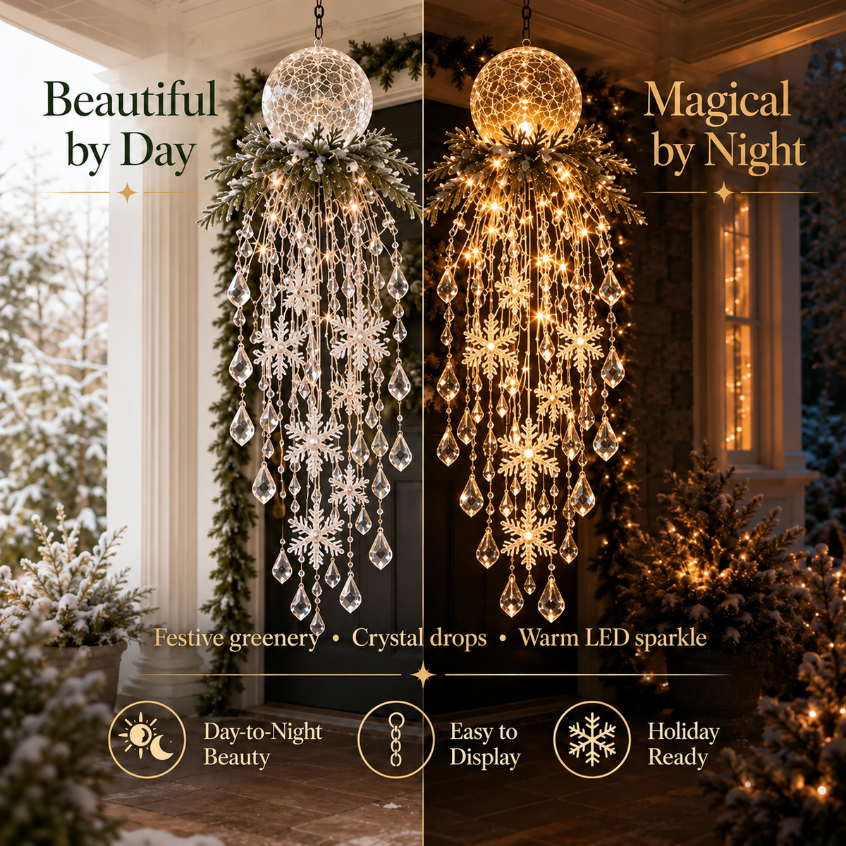 Cascira | Hanging Outdoor Christmas Light, LED with Crystal-Style Accents