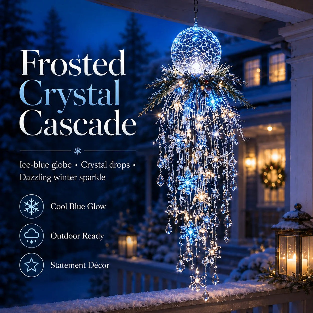 Cascira | Hanging Outdoor Christmas Light, LED with Crystal-Style Accents