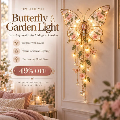 Papilora | Schmetterling Wanddeko mit Licht, Blüten und Kristallbehang