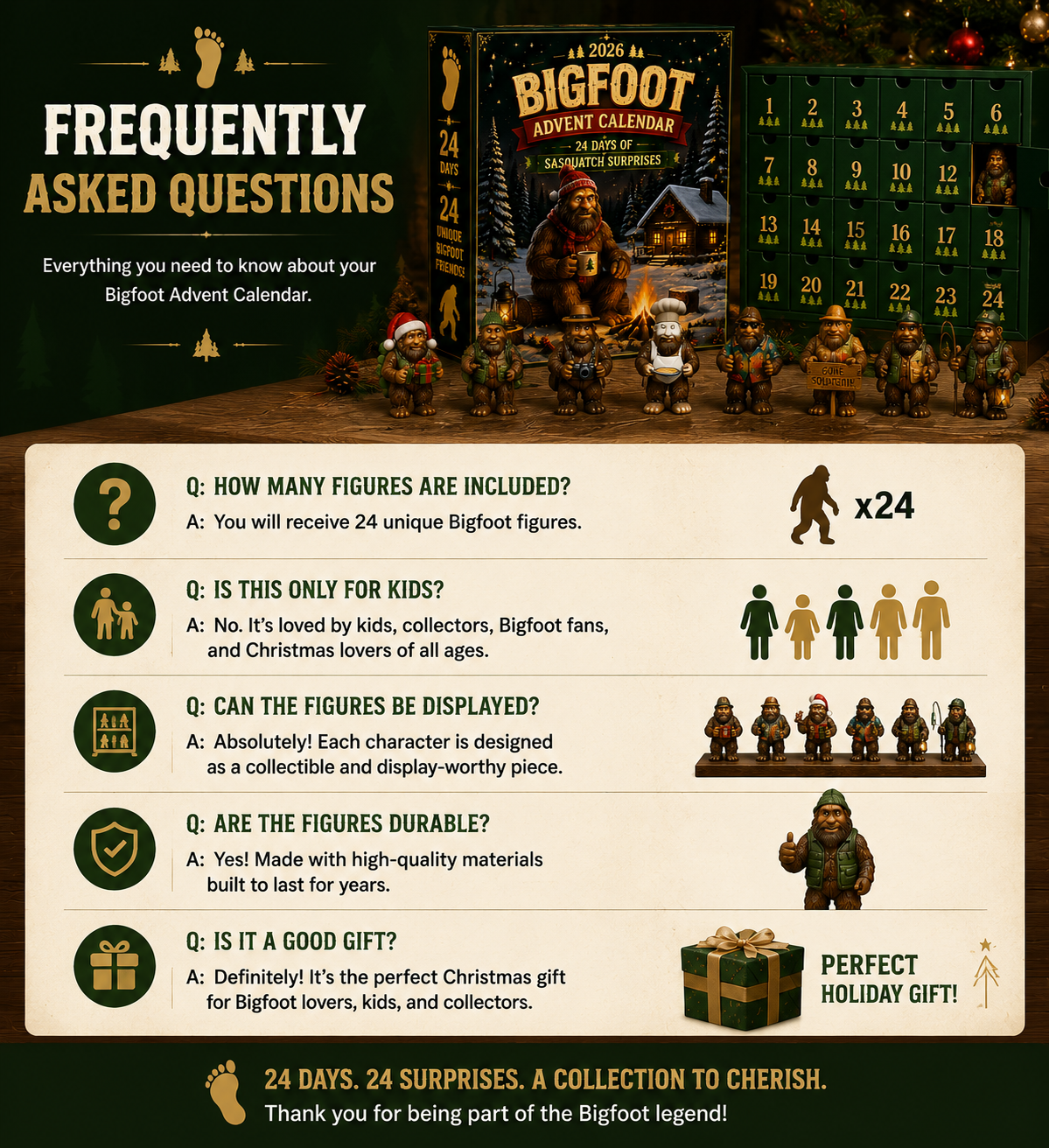 Bergolo | Advent Calendar with 24 Collectible Bigfoot Figures to Display