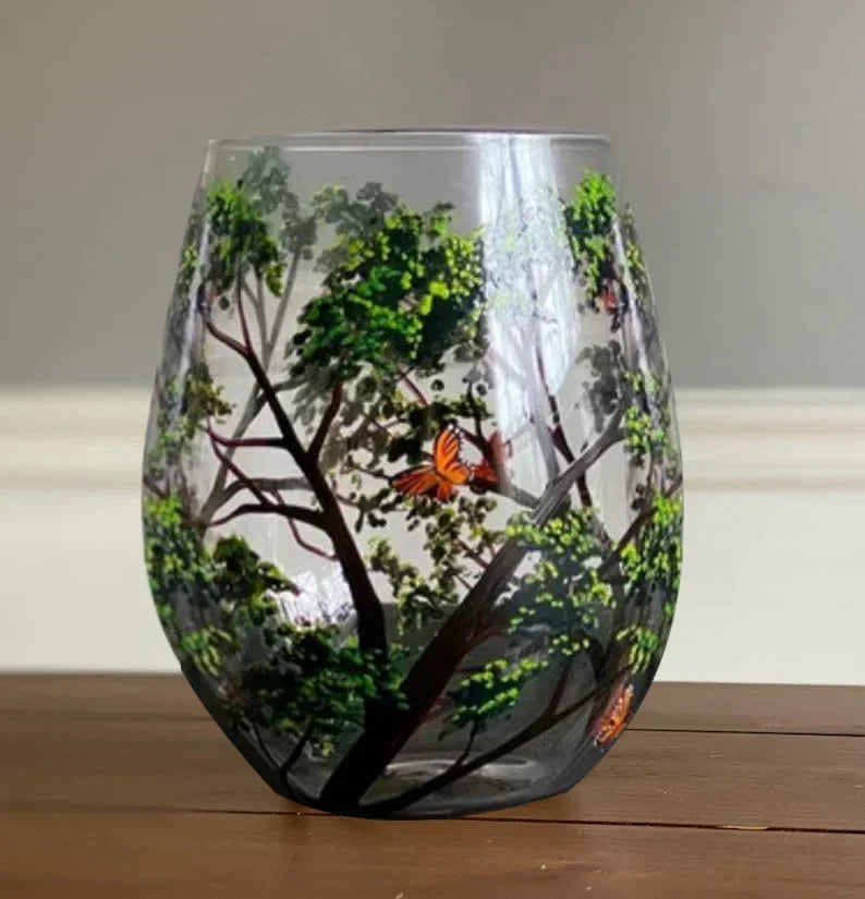 Saisora | Handbemalte Weingläser 4er-Set mit Vier-Jahreszeiten-Baummotiven