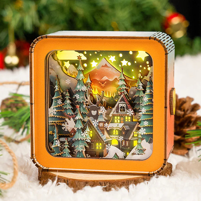 Hyggelo | 3D wooden house Christmas decoration, dimmable and rechargeable via USB-C