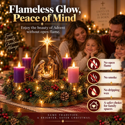 Krippe Adventskranz mit LED 2026