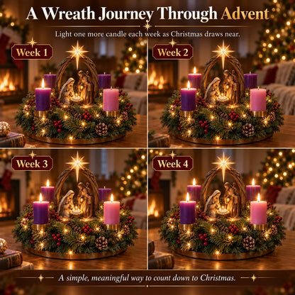 Krippe Adventskranz mit LED 2026