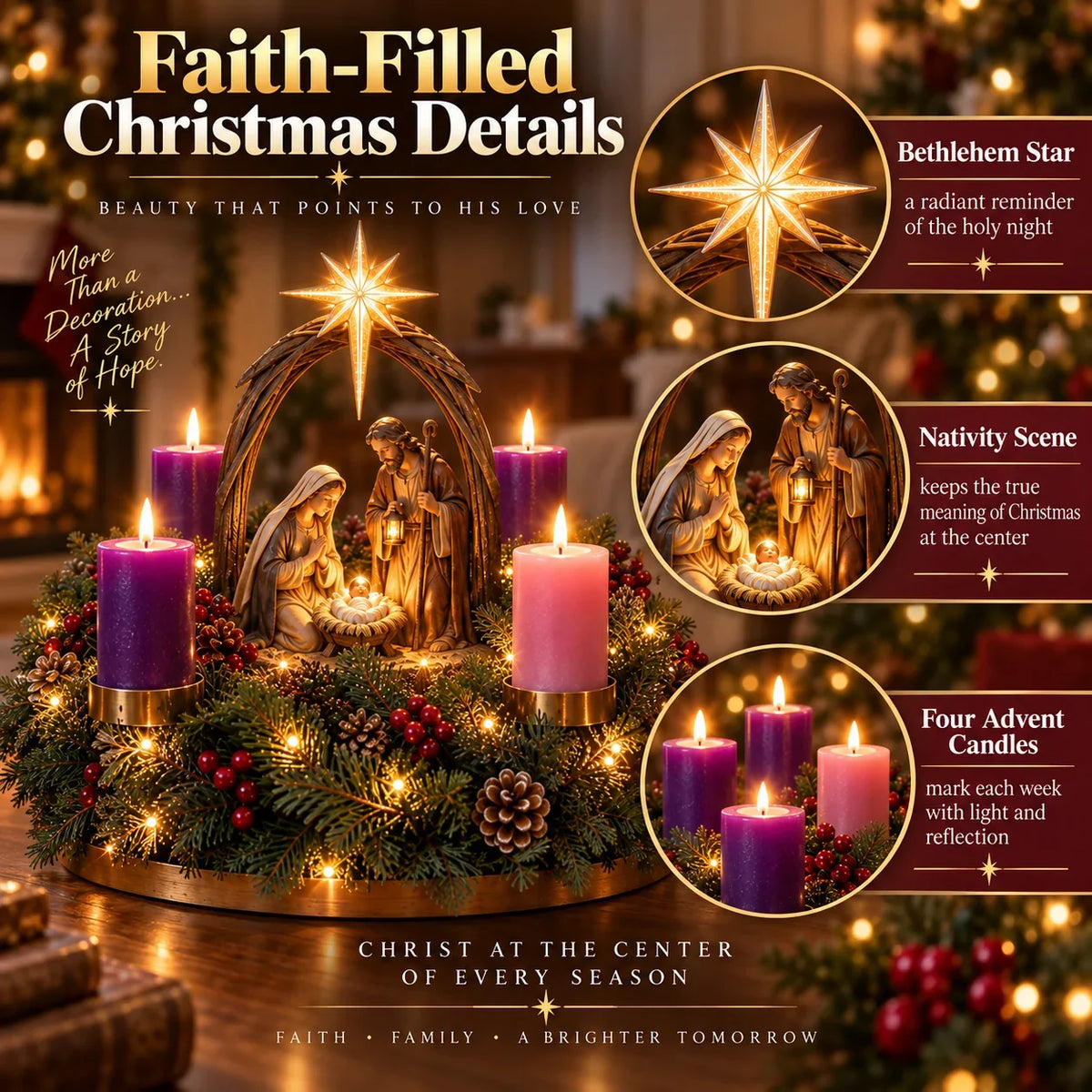 Krippe Adventskranz mit LED 2026