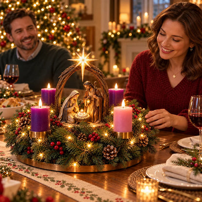 Krippe Adventskranz mit LED 2026