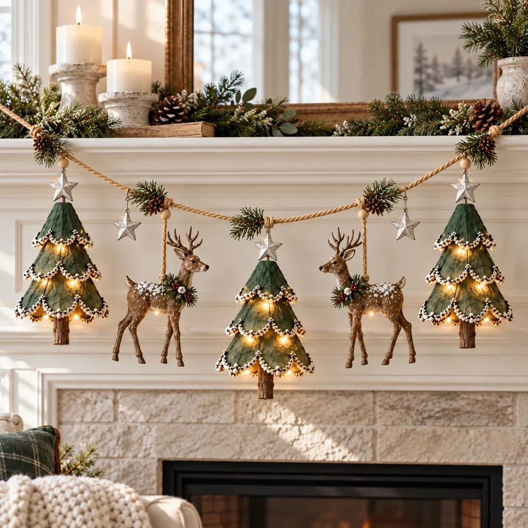 Waldora | Beleuchtete Weihnachtsgirlande mit Hirschen, handgemacht 80 cm