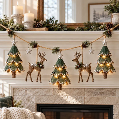 Waldora | Beleuchtete Weihnachtsgirlande mit Hirschen, handgemacht 80 cm