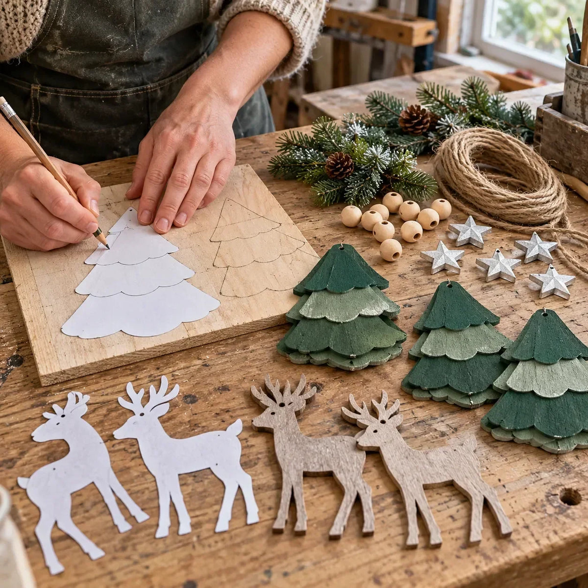 Waldora | Beleuchtete Weihnachtsgirlande mit Hirschen, handgemacht 80 cm