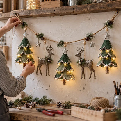 Waldora | Beleuchtete Weihnachtsgirlande mit Hirschen, handgemacht 80 cm