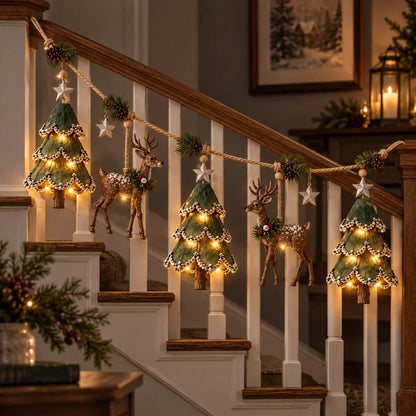Waldora | Beleuchtete Weihnachtsgirlande mit Hirschen, handgemacht 80 cm