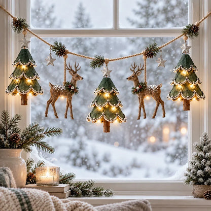 Waldora | Beleuchtete Weihnachtsgirlande mit Hirschen, handgemacht 80 cm