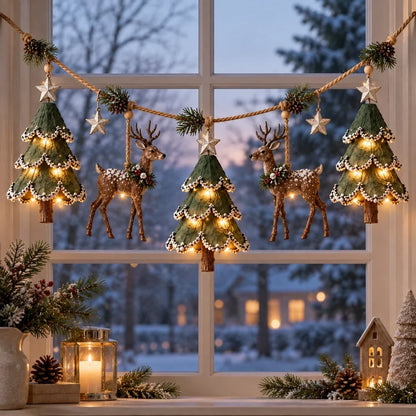 Waldora | Beleuchtete Weihnachtsgirlande mit Hirschen, handgemacht 80 cm