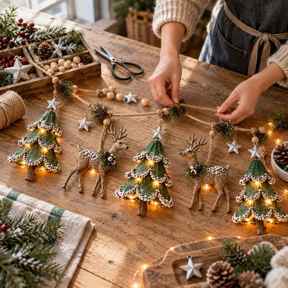 Waldora | Beleuchtete Weihnachtsgirlande mit Hirschen, handgemacht 80 cm