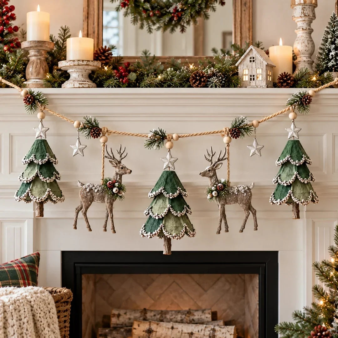 Waldora | Beleuchtete Weihnachtsgirlande mit Hirschen, handgemacht 80 cm