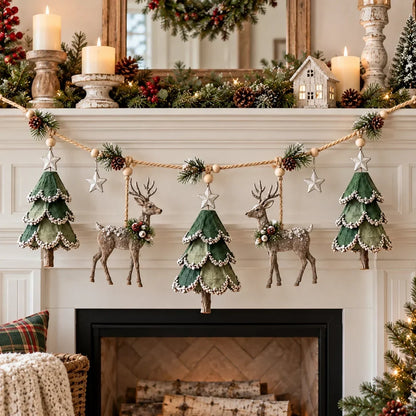 Waldora | Beleuchtete Weihnachtsgirlande mit Hirschen, handgemacht 80 cm