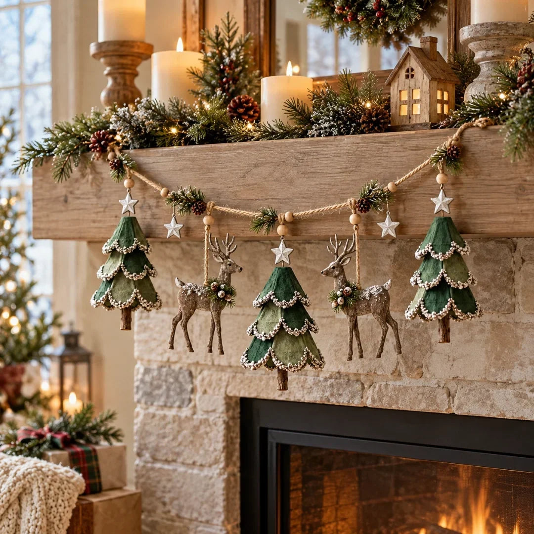 Waldora | Beleuchtete Weihnachtsgirlande mit Hirschen, handgemacht 80 cm