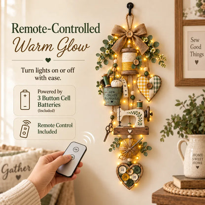 Nadelia | Decoración de pared colgante con diseño de costura y guirnalda de luces LED, 50 × 20 cm
