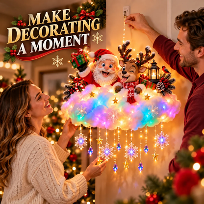 Rosuna | Decorazione natalizia da parete illuminata, nuvola con Babbo Natale