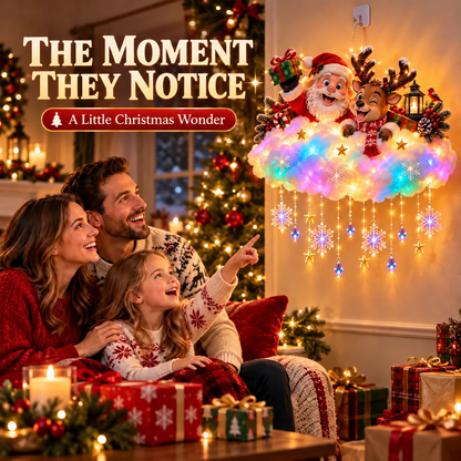 Rosuna | Decorazione natalizia da parete illuminata, nuvola con Babbo Natale