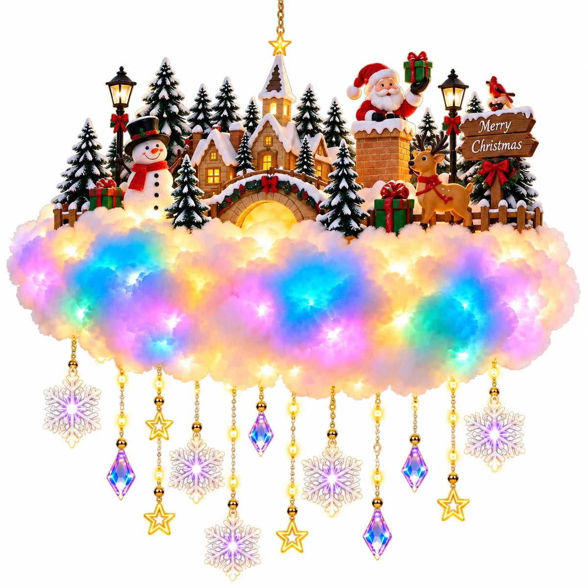 Rosuna | Decorazione natalizia da parete illuminata, nuvola con Babbo Natale