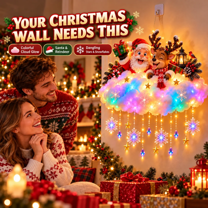 Rosuna | Decorazione natalizia da parete illuminata, nuvola con Babbo Natale