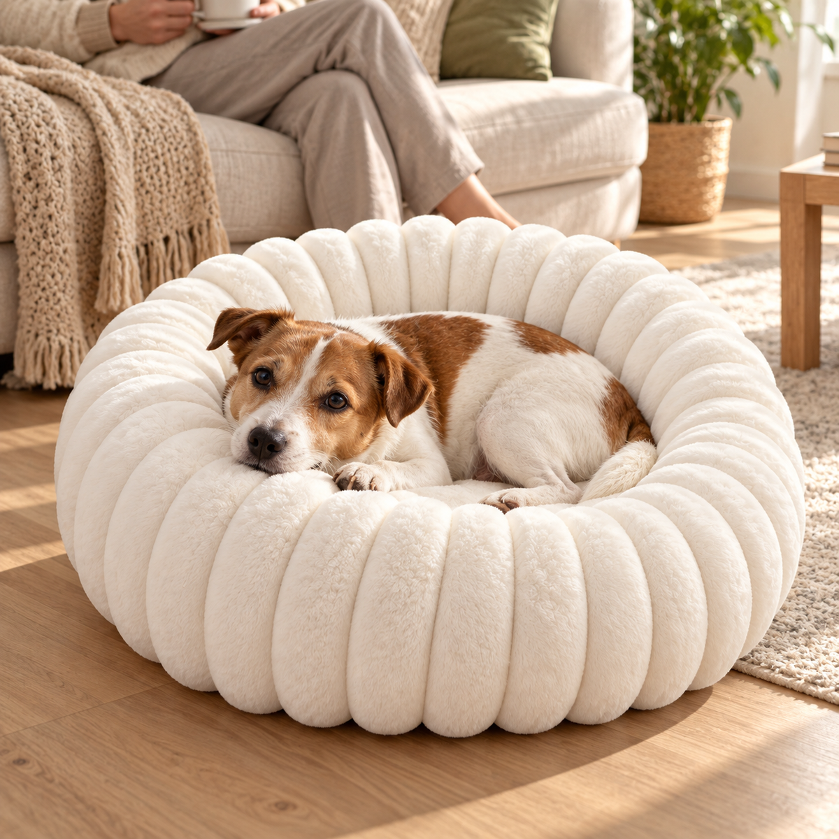 Kuschio | Cuccia rotonda in peluche per cani con bordo morbido, lavabile, Ø 40–80 cm