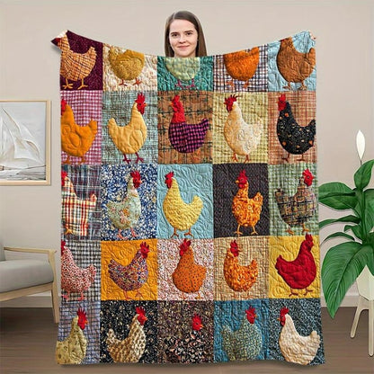 Hennalo | Coperta morbida in flanella con motivo a galline per divano, letto e poltrona
