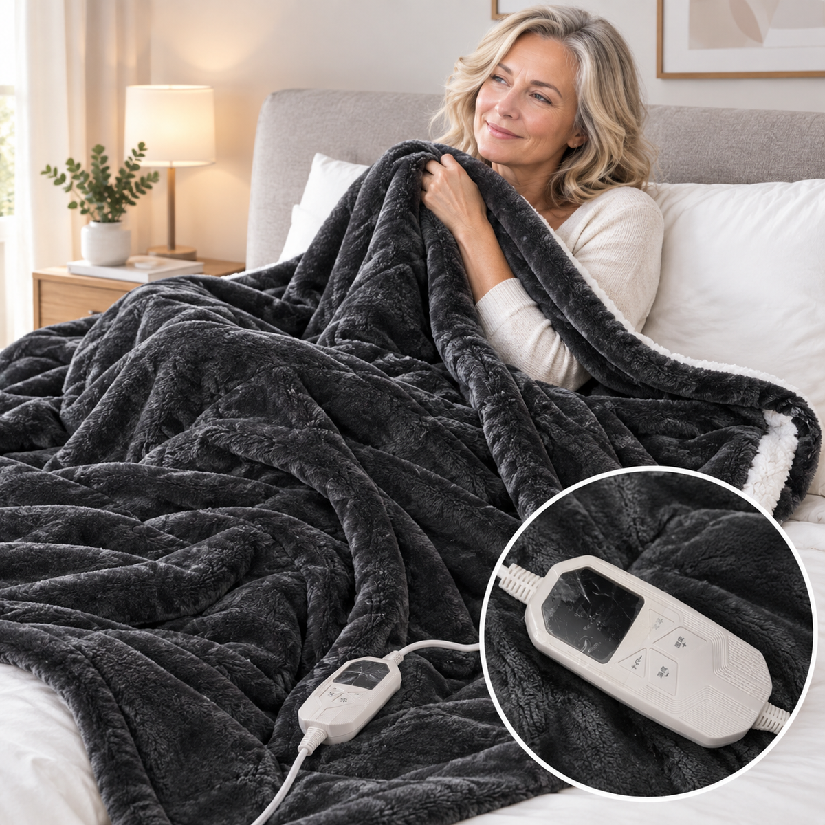 Flanora | Heizdecke aus Flanell und Sherpa mit Fernbedienung und Timer