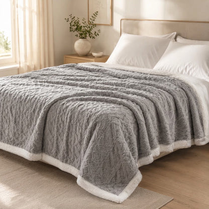 Zopfina | Reversible Sherpa throw blanket with cable-knit pattern, 100 × 150 to 200 × 230 cm