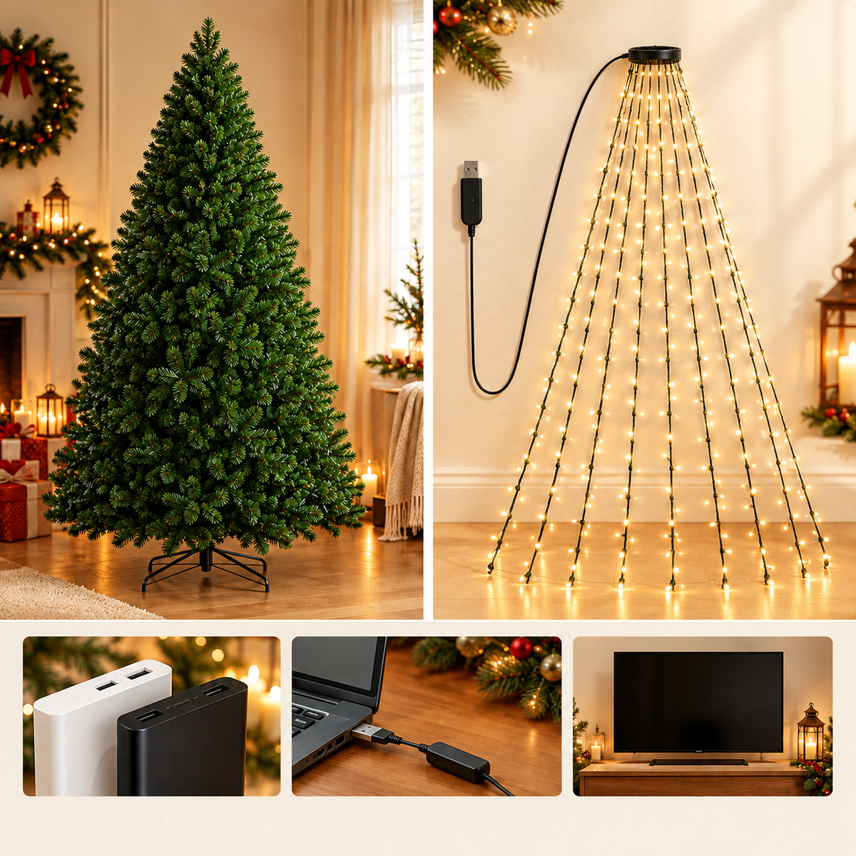 Cascora | Lichterkette Weihnachtsbaum im Wasserfall-Design mit 200 oder 300 LEDs
