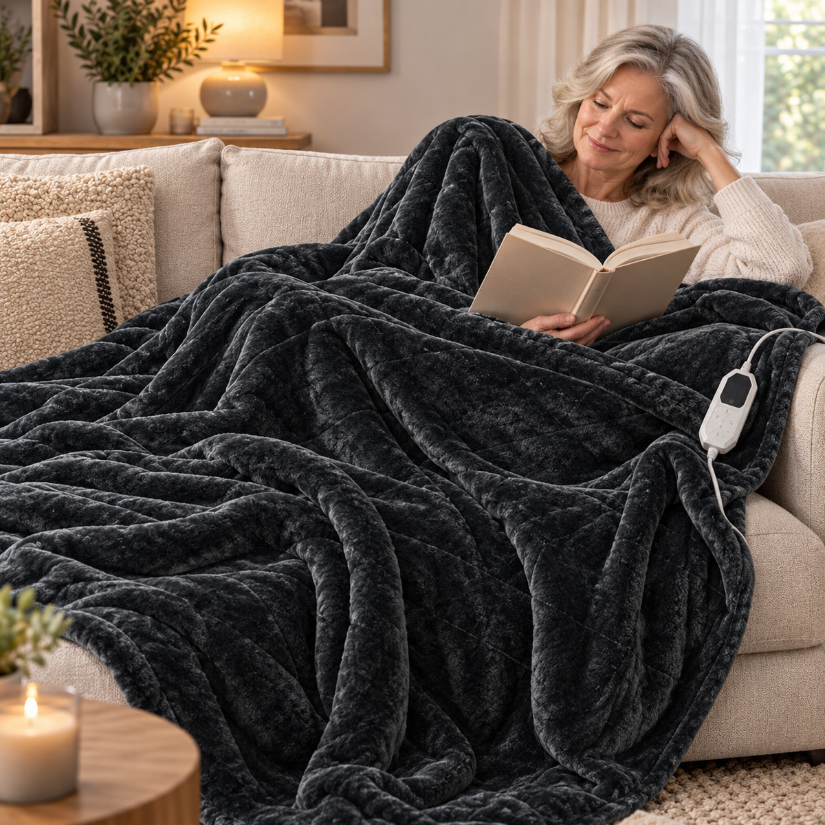Flanora | Heizdecke aus Flanell und Sherpa mit Fernbedienung und Timer