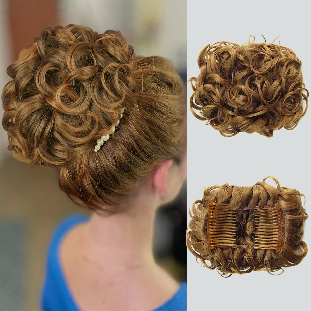 Duttina | Lockiger Messy-Bun-Haarteil mit Gummiband, 2er-Set