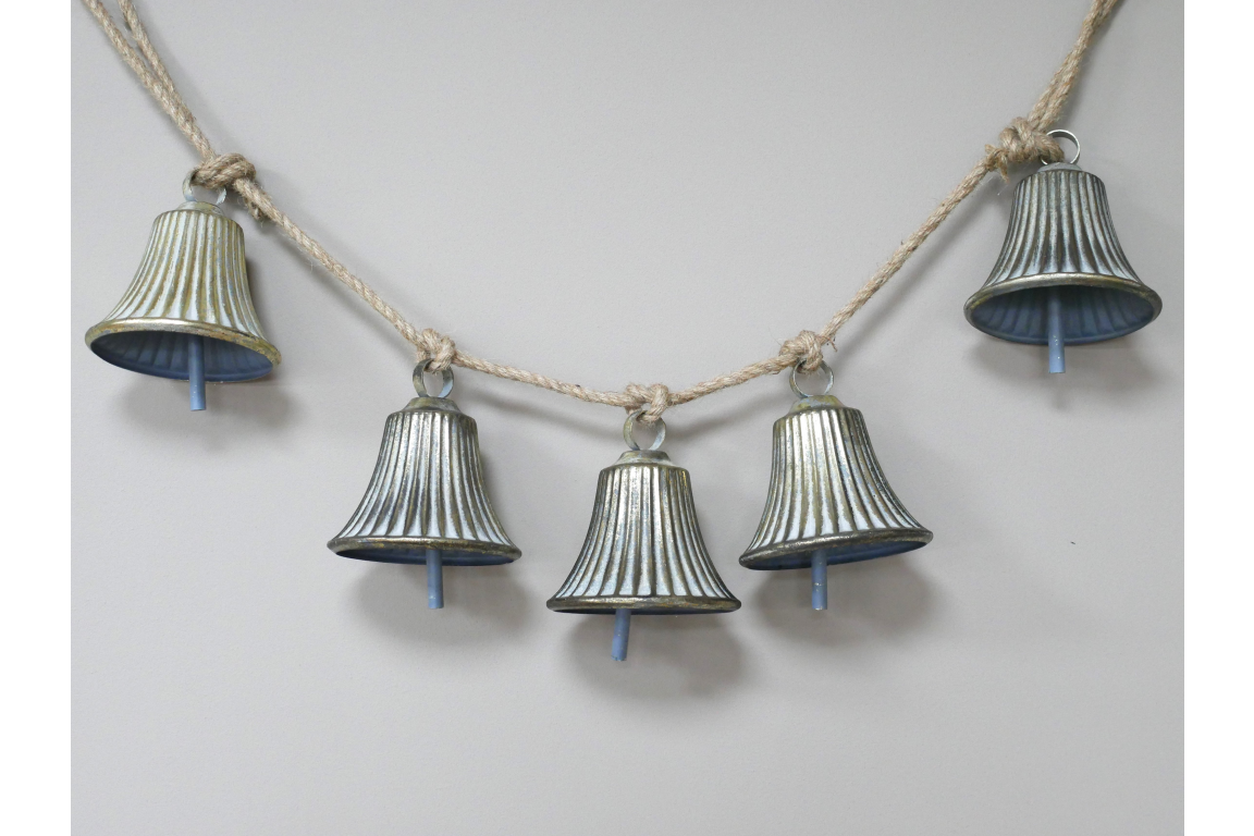 Glockara | Christmas Garland with 5 Metal Bells on Jute Rope, 98 cm