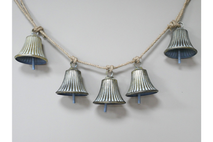 Glockara | Christmas Garland with 5 Metal Bells on Jute Rope, 98 cm