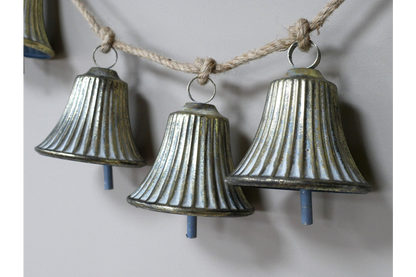 Glockara | Christmas Garland with 5 Metal Bells on Jute Rope, 98 cm