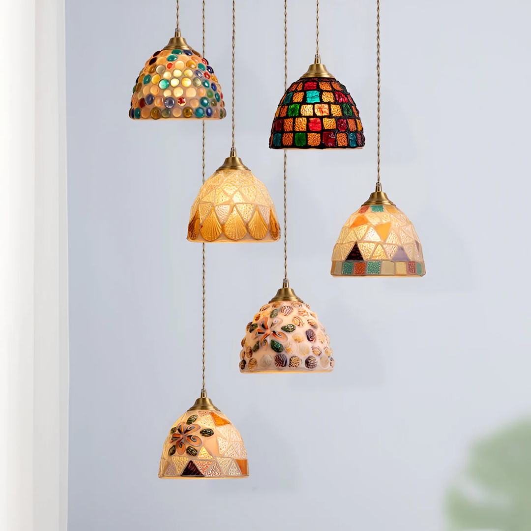 Retro Dining Table Pendant Lamp | Colored Glass Look | Eye-Catcher Above the Table | Copper