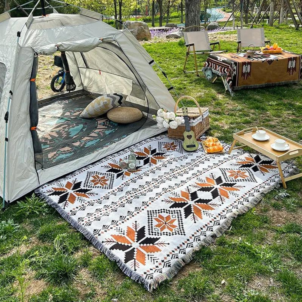 Coperta da picnic boho | Motivo marocchino | Idrorepellente | Misto microfibra-cotone