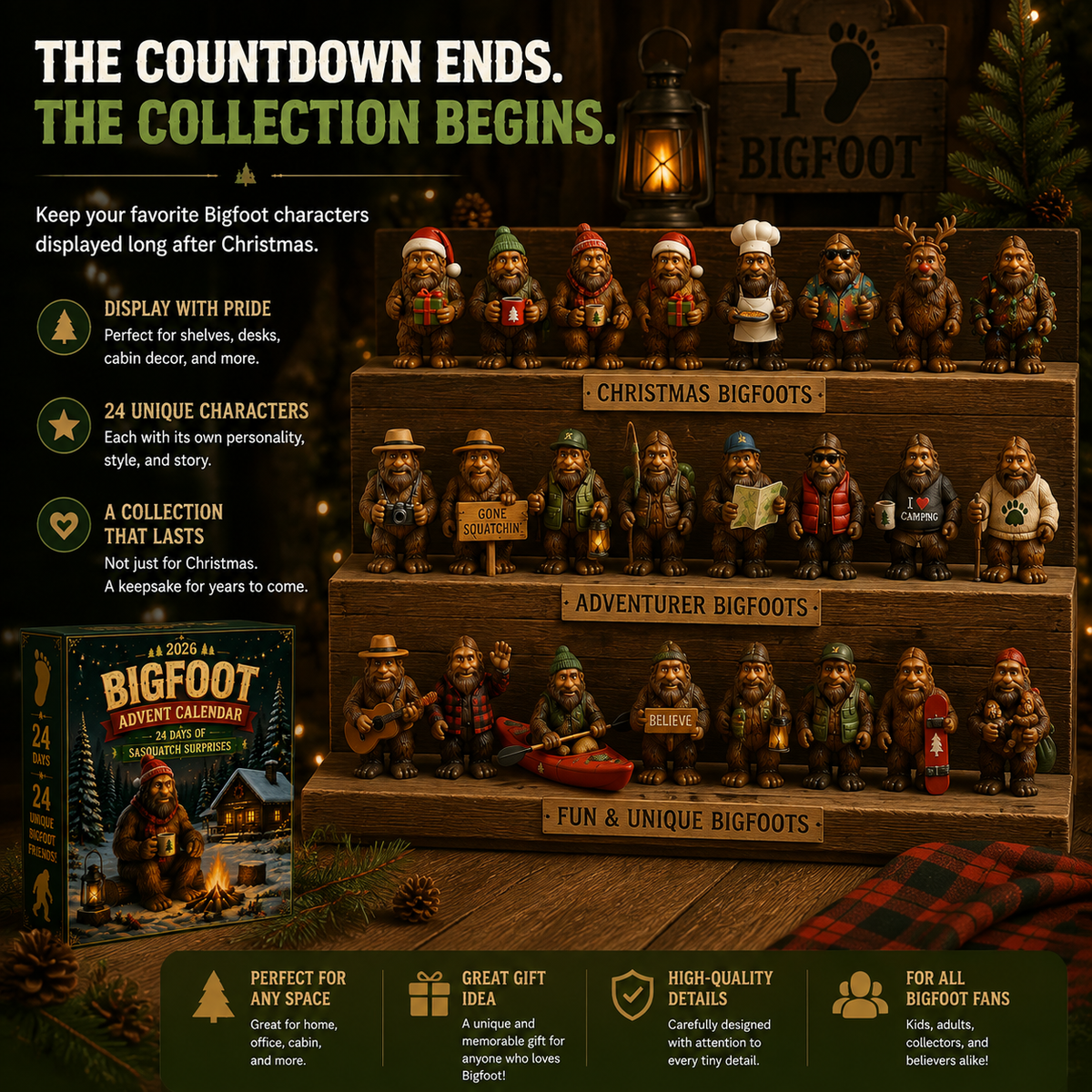 Bergolo | Advent Calendar with 24 Collectible Bigfoot Figures to Display