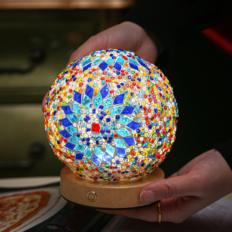 LumiMosaic | Elegante lampada da tavolo dimmerabile a mosaico | Design in vetro fatto a mano con luce LED calda per ambienti abitativi