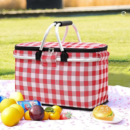 Cesto da picnic a quadri 22L | Pieghevole e isolato | Telaio in alluminio