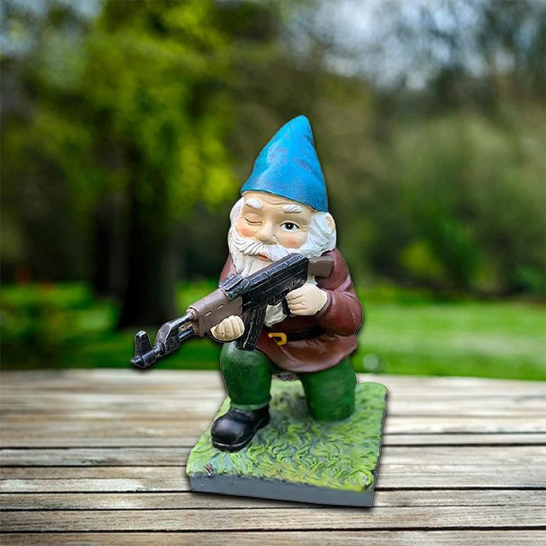 Nano da giardino militare | Nano in uniforme mimetica | Figura da giardino resistente alle intemperie | Resina