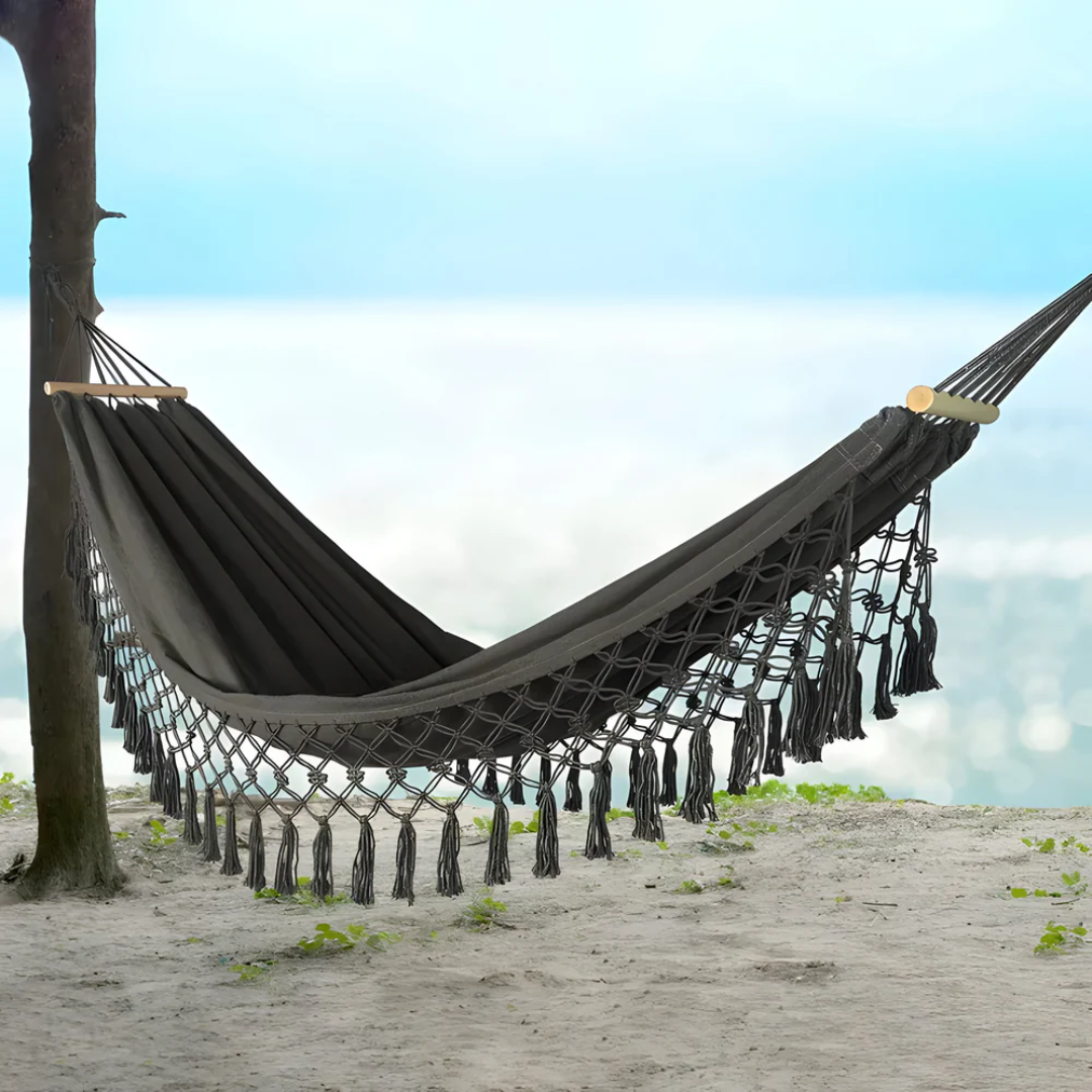 Amaca boho in cotone | Stabile con stecche di legno | Fino a 200 kg