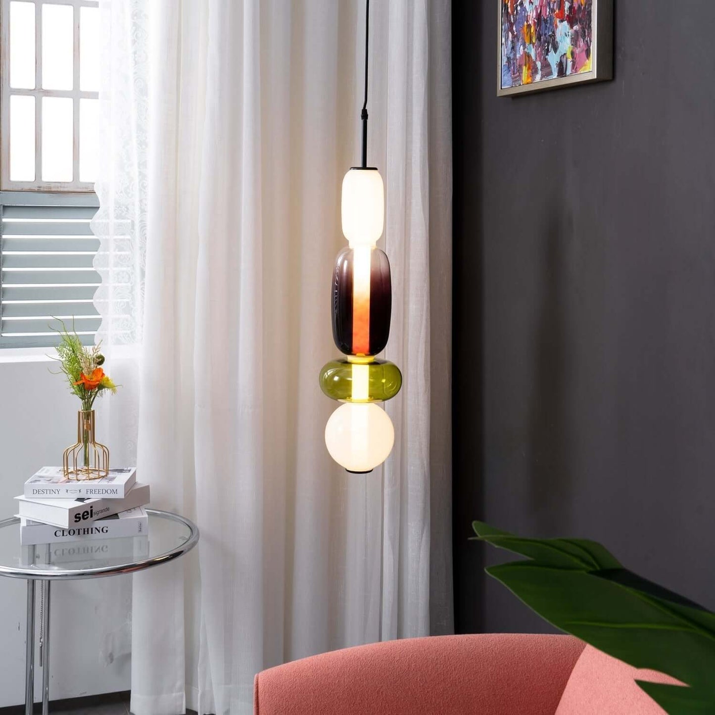 Lampada a sospensione elegante da designer – Vetro colorato moderno