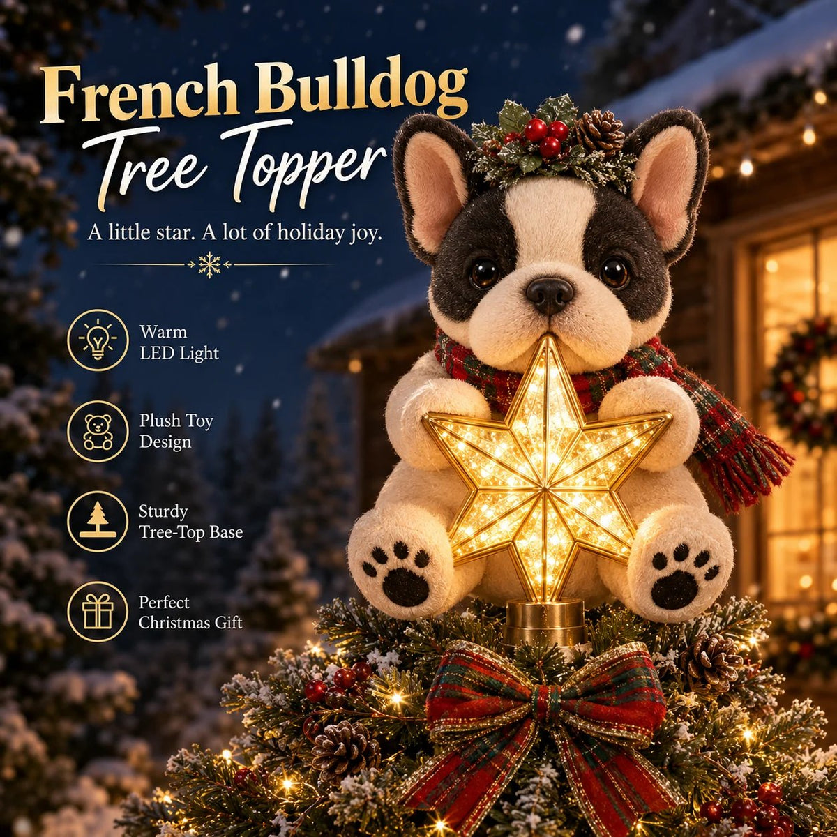 Pupello | Dog tree topper with illuminated star – Christmas decoration in 5 breeds