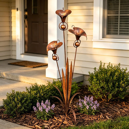 Calvessa | Gartenstecker mit Calla-Blüten und Glocken aus Eisen, 120 cm